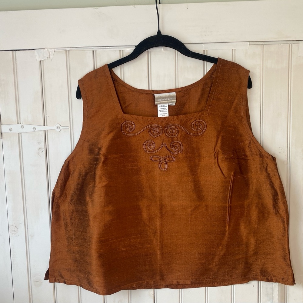 Coldwater Creek Copper Rust Sleeveless Silk Textured Tank Top, Scoop Neck XL - Picture 6 of 6